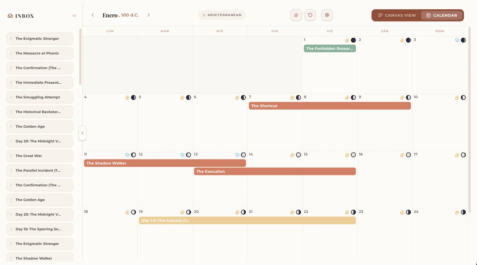 Calendario fantasy personalizzato in ForgeTales con mesi, lune e festività inventate